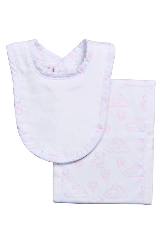 Teddy Bear Print Drooler Bib & Burp Set, Pink