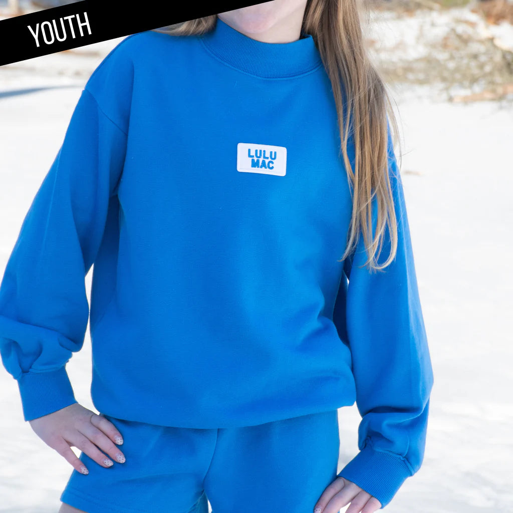 Kids LULU MAC Mockneck Terry Top, Bright Blue