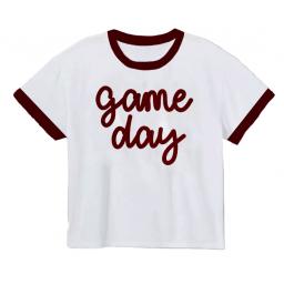 Tinsel Game Day Ringer Boxy Tee, Maroon