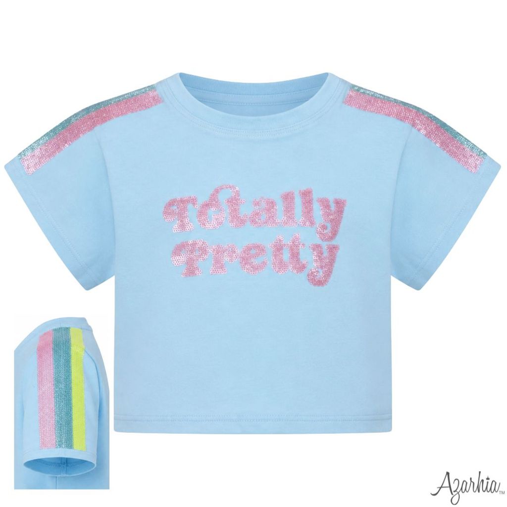 Sequin Totally Pretty Boxy Tee, Light Blue