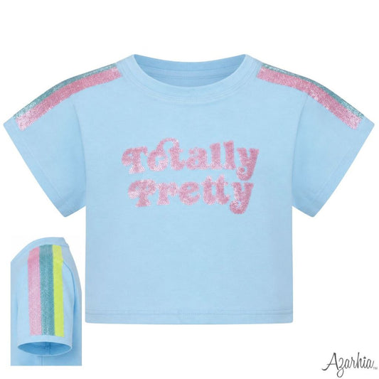 Sequin Totally Pretty Boxy Tee, Light Blue