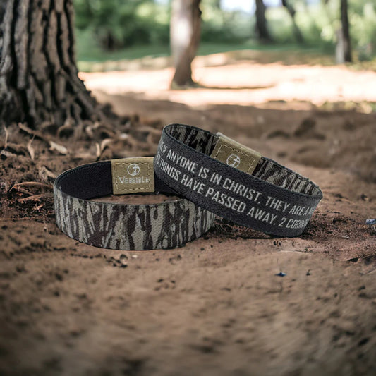 Versible Christian Wristband, Tree Bark Camo