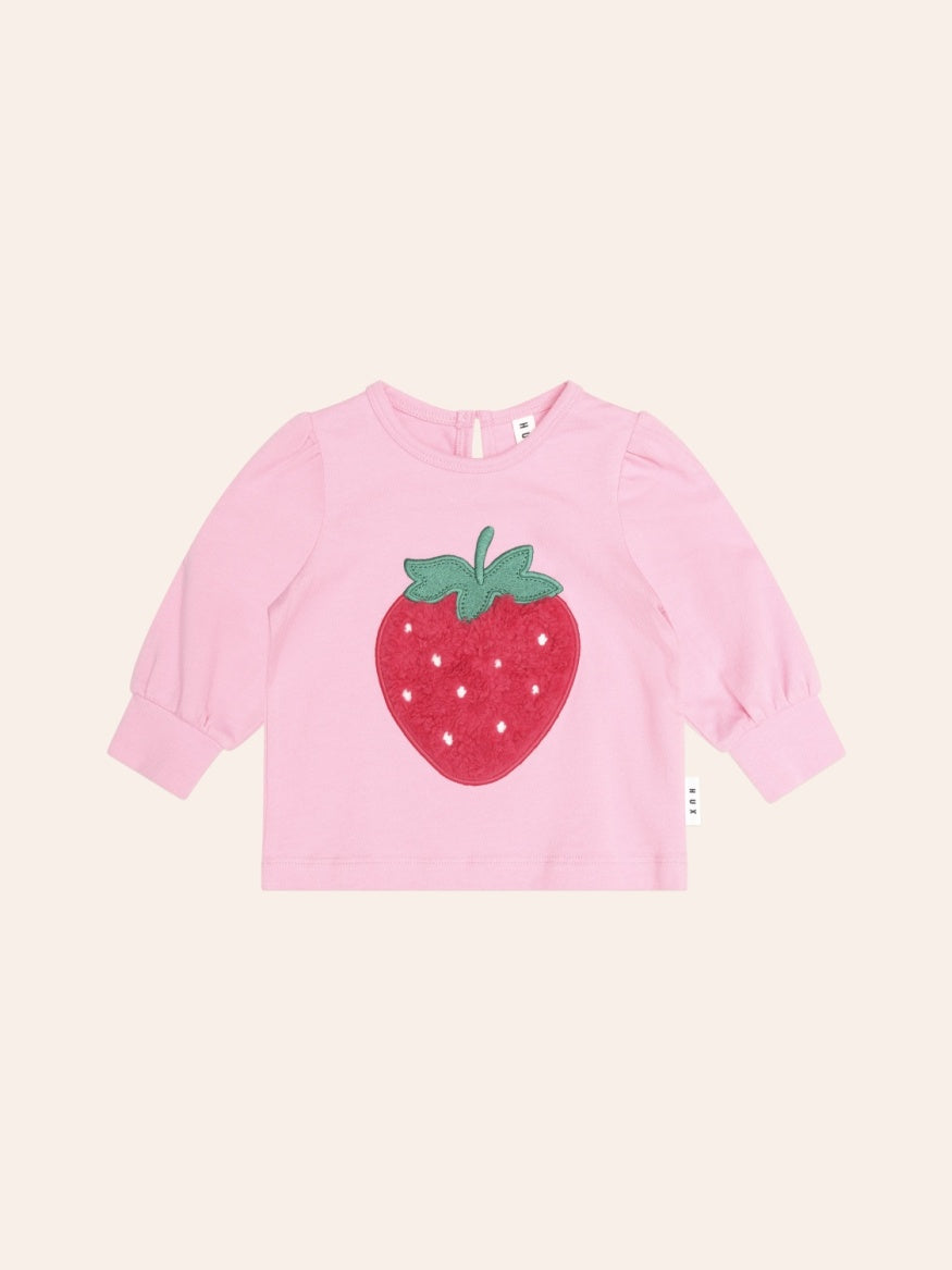 Furry Strawberry Puff Sleeve Top, Pink