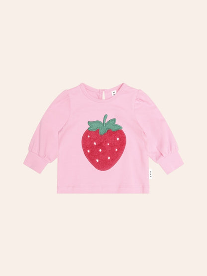 Furry Strawberry Puff Sleeve Top, Pink