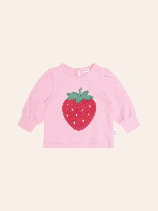 Furry Strawberry Puff Sleeve Top, Pink