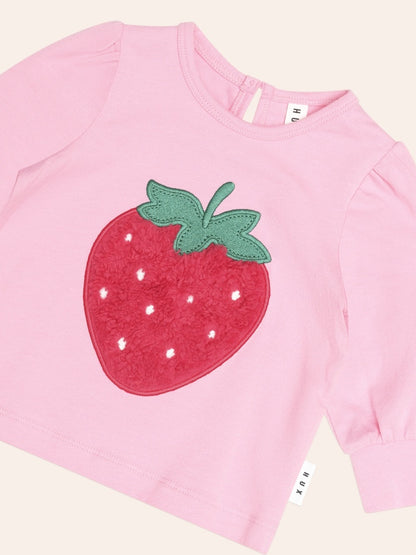 Furry Strawberry Puff Sleeve Top, Pink