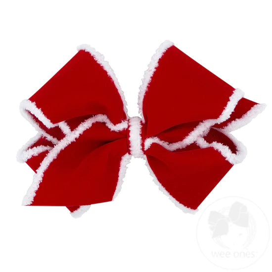 King Velvet Bow w/Snowy Edge, Red