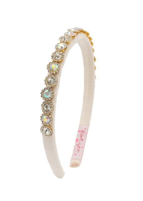 Thin Velvet Jeweled Headband, White