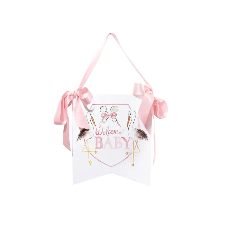 "Welcome Baby" Stork Hanger, pink