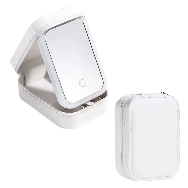LED Light Mirror Jewelry Case, White