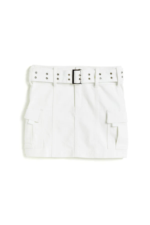 Wide Belt Cargo Skirt, White