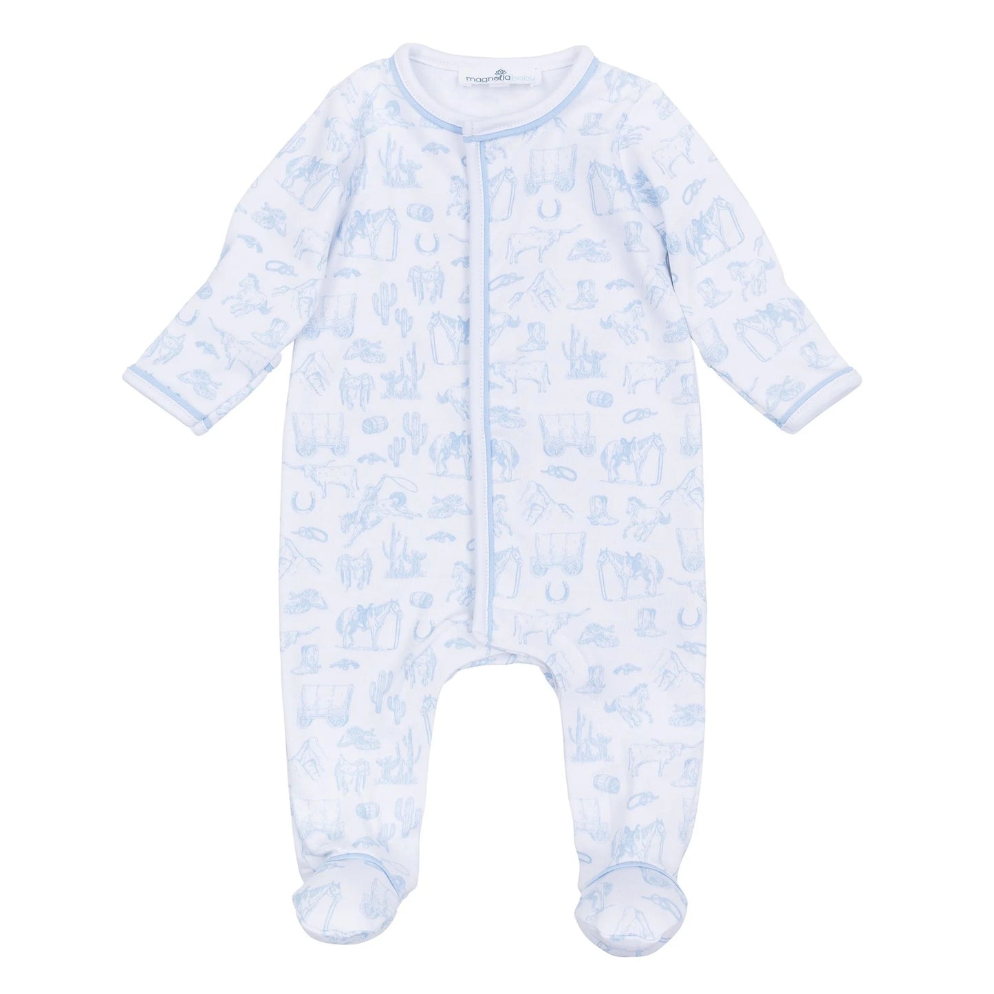 Wild West Toile Footie, Light Blue
