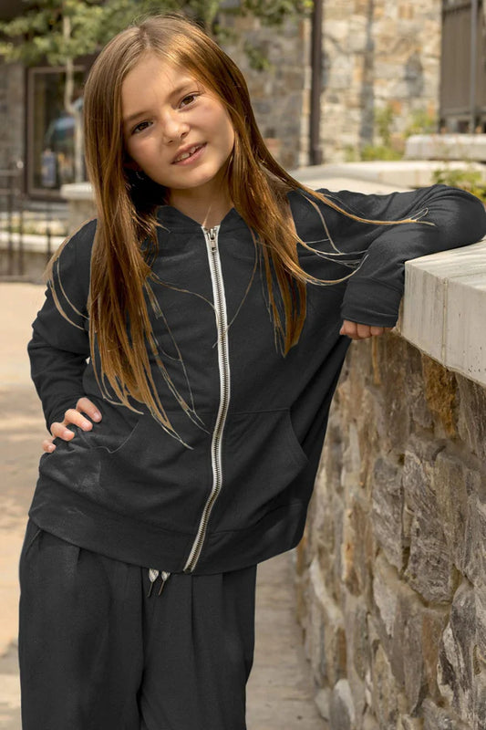 Girls Full Zip Yoga Jacket, Black