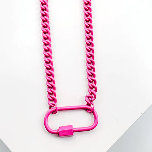 Enamel Clip Necklace, hot pink