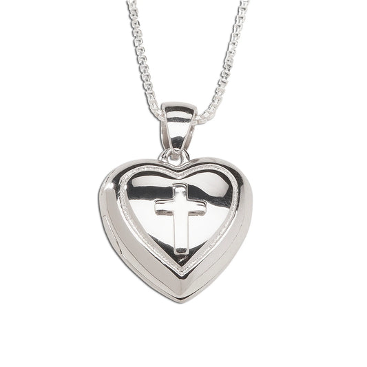 Sterling Silver Heart Locket w/Cross Necklace